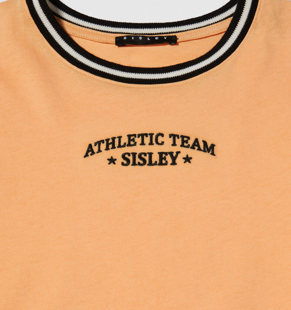 T-shirt with embroidery - girls' short sleeve t-shirts - Orange | Sisley Young image number 2